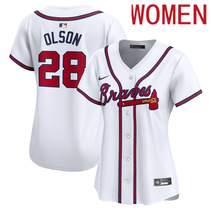 Women Atlanta Braves 28 Matt Olson Nike White Home Limited Player MLB Jersey
